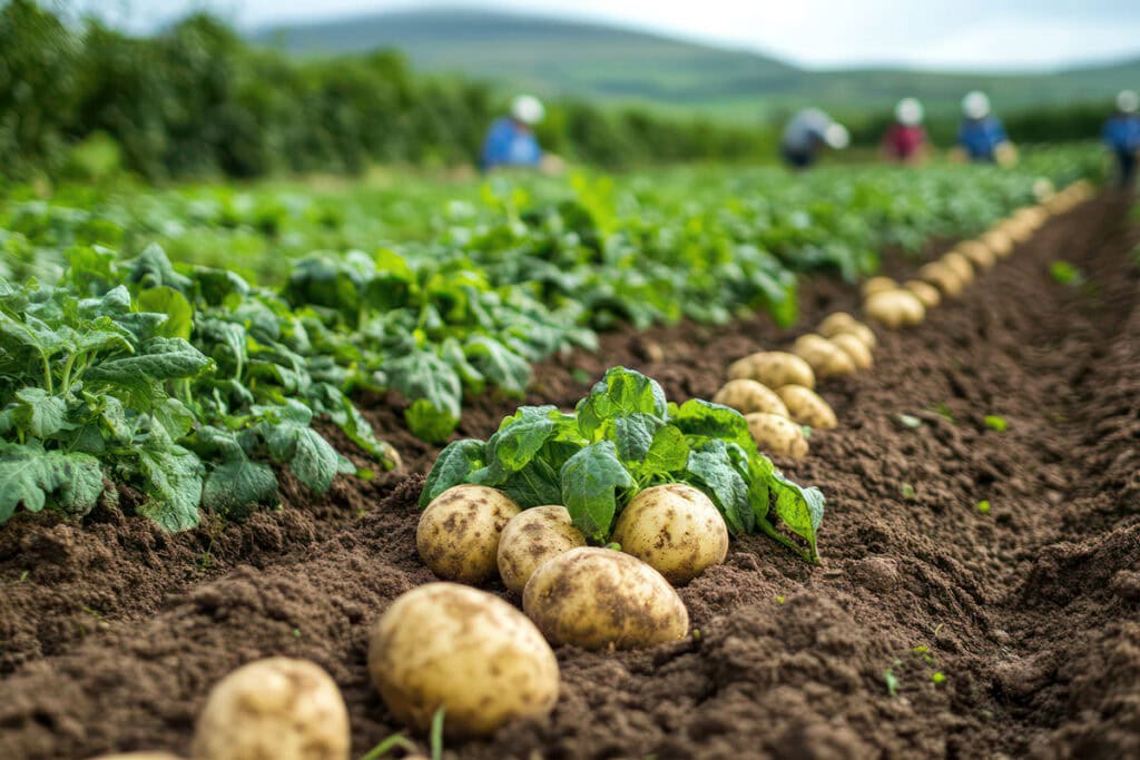 Frisch geerntete Kartoffeln im Feld.